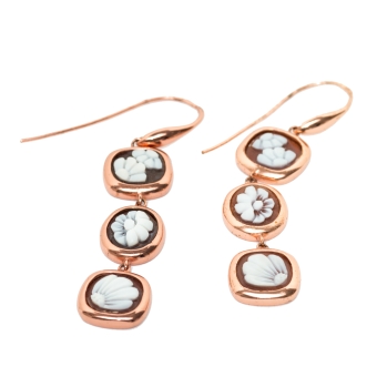 18k Rose Gold Plated Silver Cameo Italiano Earrings with 3 Cameo Pendants